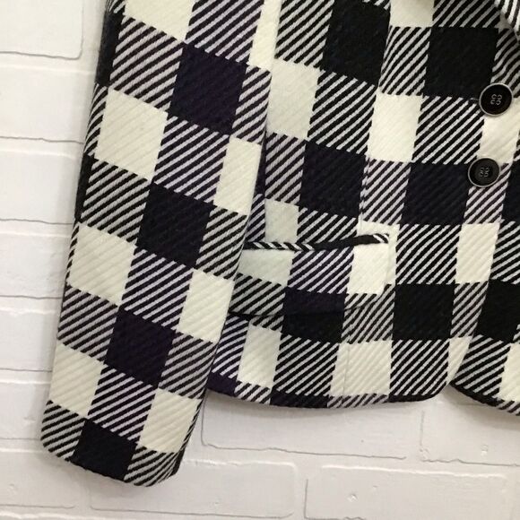 INSIGHT blazer acrylic blend wool tweed plaid ecru checker white black purple 16 - Picture 7 of 14